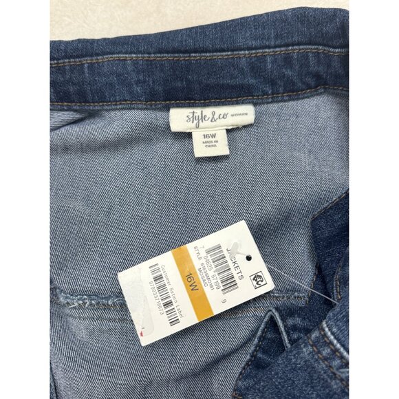 Style & Co Womens Denim Jacket 16W Blue Jean Button Front Casual Outerwear - Picture 3 of 4